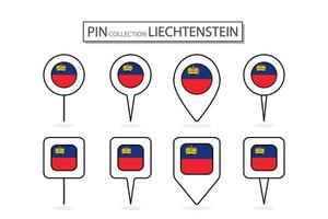 conjunto de plano alfiler Liechtenstein bandera icono en diverso formas plano alfiler icono ilustración diseño. vector