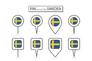 Set of flat pin Sweden flag icon in diverse shapes flat pin icon Illustration Design. vector