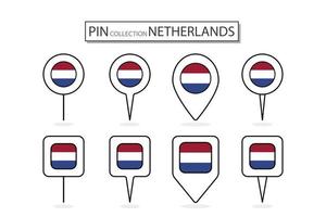 Set of flat pin Netherlands flag icon in diverse shapes flat pin icon Illustration Design. vector