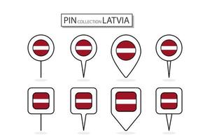 Set of flat pin Latvia flag icon in diverse shapes flat pin icon Illustration Design. vector