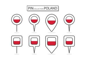 conjunto de plano alfiler Polonia bandera icono en diverso formas plano alfiler icono ilustración diseño. vector