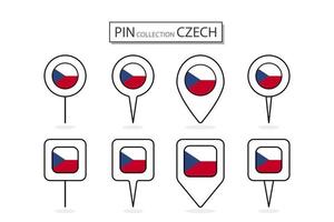 Set of flat pin Czech flag icon in diverse shapes flat pin icon Illustration Design. vector