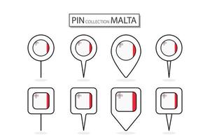 conjunto de plano alfiler Malta bandera icono en diverso formas plano alfiler icono ilustración diseño. vector