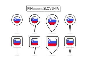conjunto de plano alfiler Eslovenia bandera icono en diverso formas plano alfiler icono ilustración diseño. vector
