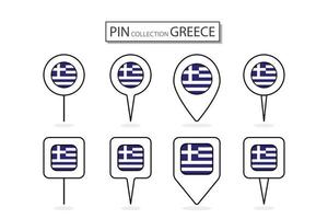 conjunto de plano alfiler Grecia bandera icono en diverso formas plano alfiler icono ilustración diseño. vector