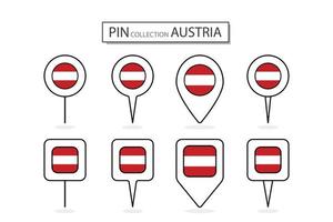 Set of flat pin Austria flag icon in diverse shapes flat pin icon Illustration Design. vector