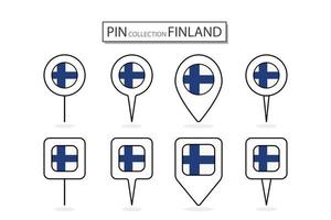 conjunto de plano alfiler Finlandia bandera icono en diverso formas plano alfiler icono ilustración diseño. vector