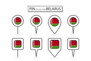 Set of flat pin Belarus flag icon in diverse shapes flat pin icon Illustration Design. vector