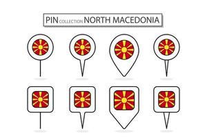 conjunto de plano alfiler norte macedonia bandera icono en diverso formas plano alfiler icono ilustración diseño. vector