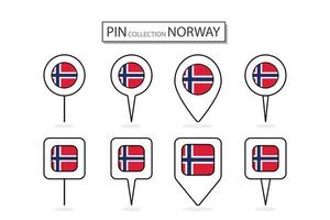 conjunto de plano alfiler Noruega bandera icono en diverso formas plano alfiler icono ilustración diseño. vector