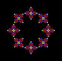An Abstract round design with Red blue and yellow squares. vector