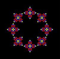 An Abstract round design with Red blue and yellow squares. vector