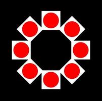 Red Dots and squares round vector abstract shape.