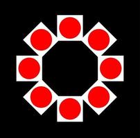 Red Dots and squares round vector abstract shape.