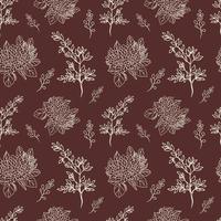 Seamless pattern with flower branches, vintage retro texture vector