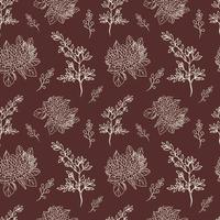 Seamless pattern with flower branches, vintage retro texture vector