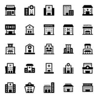 Glyph icons for hospital building. vector