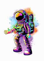 Astronaut and rainbow splash watercolor, vector isolated on white background. Print for design