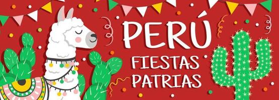 Cartoon fiestas patrias Peru banner. July 28 celebration vector