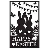 Greeting card template with Easter bunny, papercut style paper cutting, vector illustration