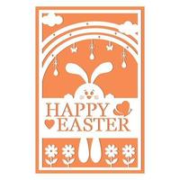 Greeting card template with Easter bunny, papercut style paper cutting, vector illustration