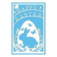Greeting card template with Easter bunny, papercut style paper cutting, vector illustration