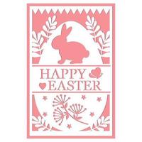 Greeting card template with Easter bunny, papercut style paper cutting, vector illustration