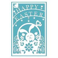 Greeting card template with Easter bunny, papercut style paper cutting, vector illustration
