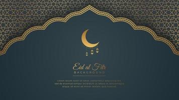 eid Mubarak Ramadán kareem antecedentes en islámico Arábica estilo con arabesco dorado ornamento modelo y frontera marco vector