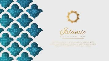 Islamic Arabic White Luxury Arabesque Pattern Background with Elegant Golden Border vector
