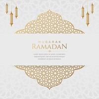 Ramadan Eid Mubarak Greeting Card Background Design Template with Golden Ornaments and Islamic Pattern vector