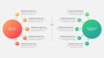 proceso flujo de trabajo caracteristicas opciones comparación gráfico diagrama círculos infografía diseño modelo vector