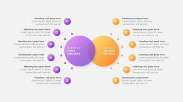 proceso flujo de trabajo caracteristicas opciones comparación gráfico diagrama círculos infografía diseño modelo vector