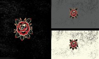 head skull and red flowers vector illustration mascot design