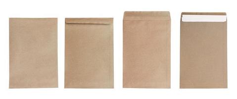 Brown envelope front and back with white paper inside isolated on white background. Object with clipping path photo