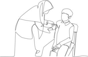 Continuous one-line drawing boys are being immunized. Healthcare in school and office concept single line drawing design graphic vector illustration