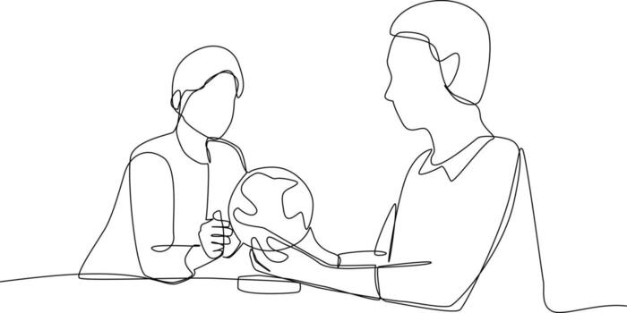 Single one-line drawing students are practicing globe. Class in session concept. Continuous line drawing design graphic vector illustration.
