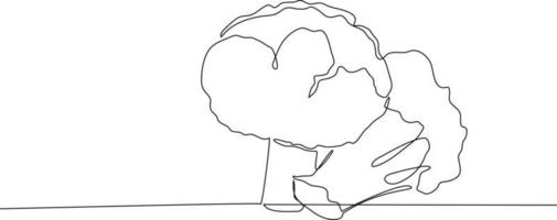 Single one-line drawing of two pieces of broccoli on the table. Herbs and spices concept. Continuous line drawing design graphic vector illustration.