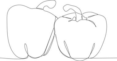 Single one-line drawing of two large bell peppers. Herbs and spices concept. Continuous line drawing design graphic vector illustration.