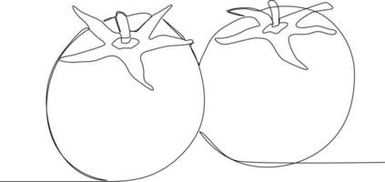 Single one-line drawing of two large red tomatoes. Herbs and spices concept. Continuous line drawing design graphic vector illustration.