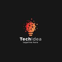 Modern tech bulb logo design concept. Pixel technology bulb idea logo template. Light bulb lamp idea creative innovation networking energy logo design digital technology vector