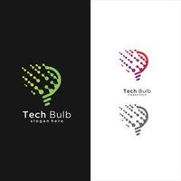 concepto de diseño de logotipo de bombilla de tecnología moderna, plantilla de logotipo de idea de bombilla de tecnología de píxeles vector