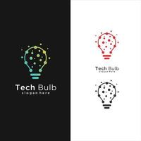 concepto de diseño de logotipo de bombilla de tecnología moderna, plantilla de logotipo de idea de bombilla de tecnología de píxeles vector