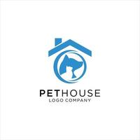 Pet house logo concept with dog and cat element vector