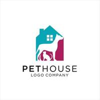 Pet house logo concept with dog and cat element vector