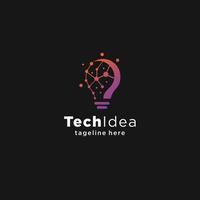 Modern tech bulb logo design concept. Pixel technology bulb idea logo template. Light bulb lamp idea creative innovation networking energy logo design digital technology vector