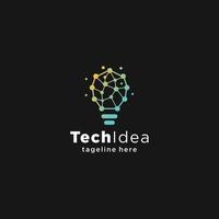 Modern tech bulb logo design concept. Pixel technology bulb idea logo template. Light bulb lamp idea creative innovation networking energy logo design digital technology vector