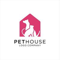 Pet house logo concept with dog and cat element vector