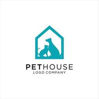 Pet house logo concept with dog and cat element vector