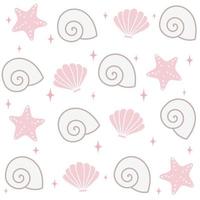 cute lovely seamless vector pattern background illustration with seashells, stars and starfish